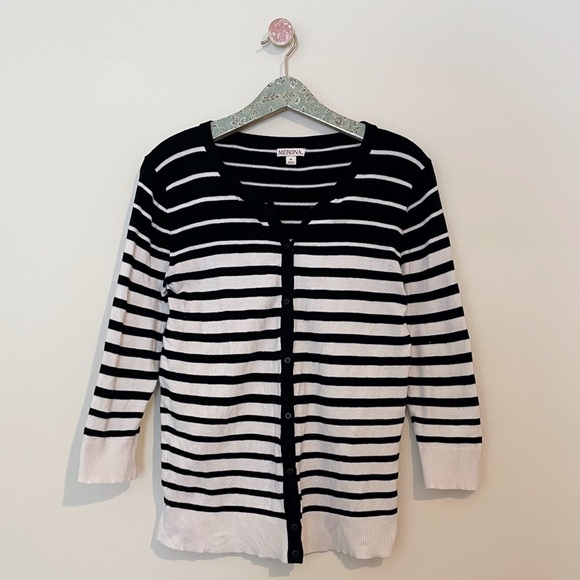 Merona Black and White Stripe Cardigan - Picture 1 of 7